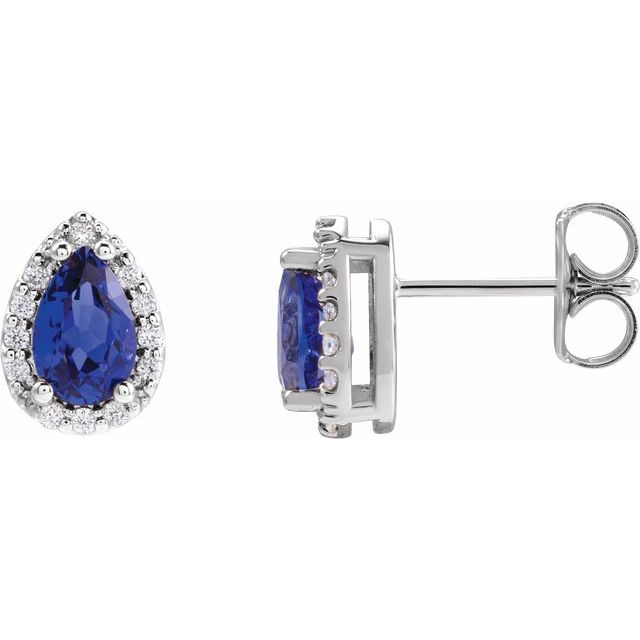 14K Rose Lab-Grown Blue Sapphire & .05 CTW Natural Diamond Halo-Style Earrings