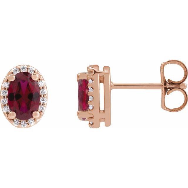 14K White  Lab-Grown Ruby & .04 CTW Natural Diamond Halo-Style Earrings