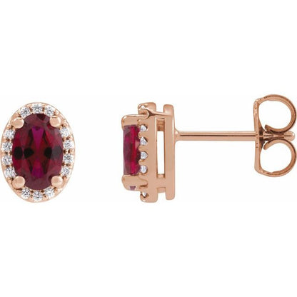 14K White  Lab-Grown Ruby & .04 CTW Natural Diamond Halo-Style Earrings