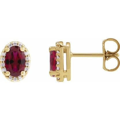 14K White  Lab-Grown Ruby & .04 CTW Natural Diamond Halo-Style Earrings
