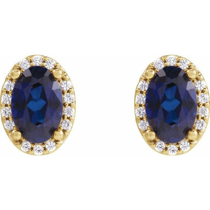 14K Yellow  Lab-Grown Blue Sapphire & .04 CTW Natural Diamond Halo-Style Earrings