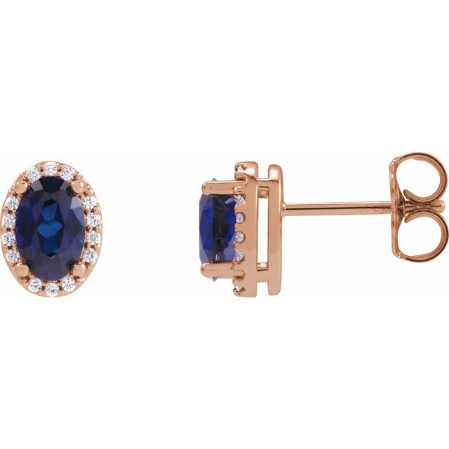 14K Yellow  Lab-Grown Blue Sapphire & .04 CTW Natural Diamond Halo-Style Earrings