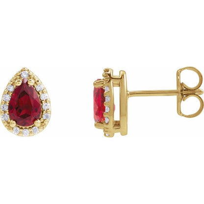 14K Rose Lab-Grown Ruby & .05 CTW Natural Diamond Halo-Style Earrings