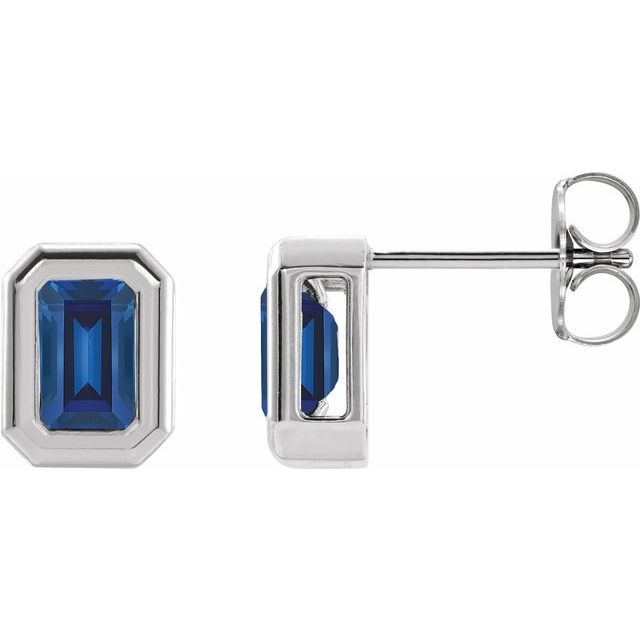 14K Rose Lab-Grown Blue Sapphire Solitaire Earrings