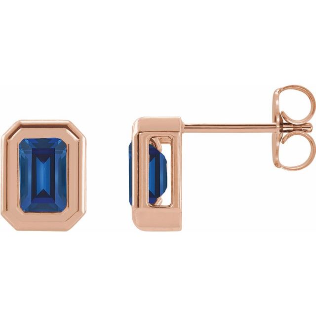 14K Rose Lab-Grown Blue Sapphire Solitaire Earrings