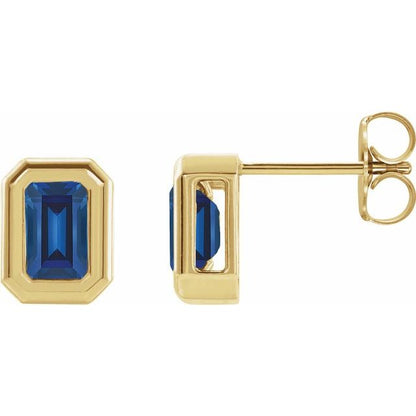 14K Rose Lab-Grown Blue Sapphire Solitaire Earrings