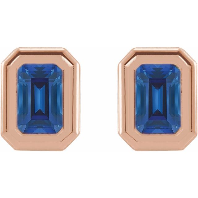 14K Rose Lab-Grown Blue Sapphire Solitaire Earrings