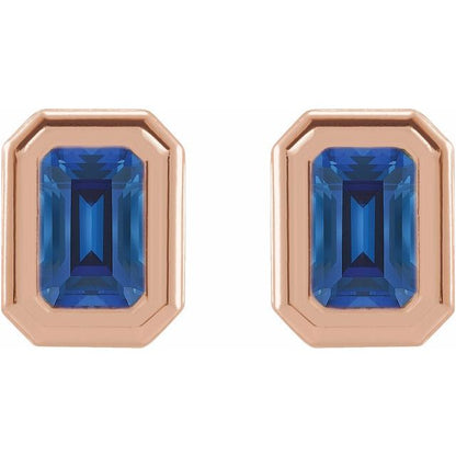 14K Rose Lab-Grown Blue Sapphire Solitaire Earrings