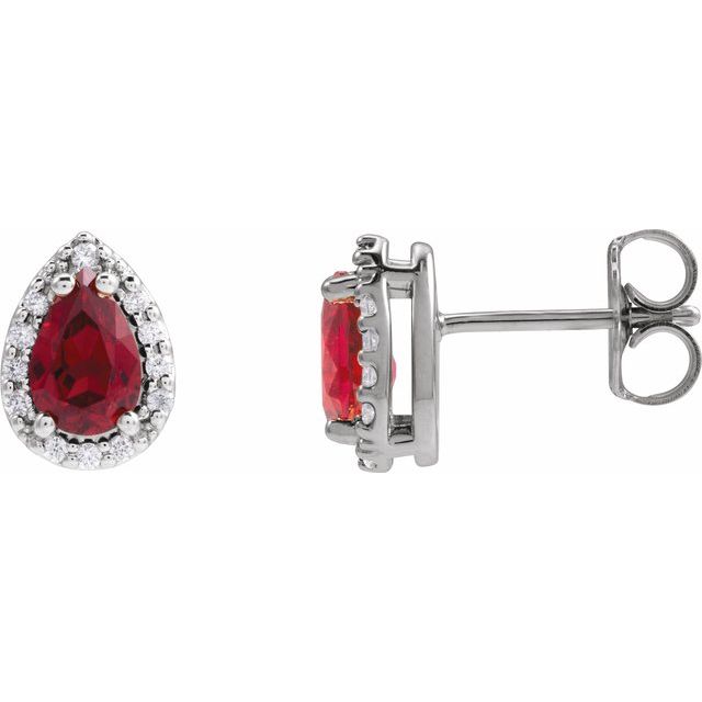 14K Rose Lab-Grown Ruby & .05 CTW Natural Diamond Halo-Style Earrings