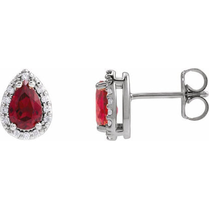 14K Rose Lab-Grown Ruby & .05 CTW Natural Diamond Halo-Style Earrings