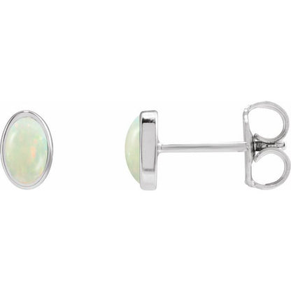 14K White Lab-Grown White Opal Earrings