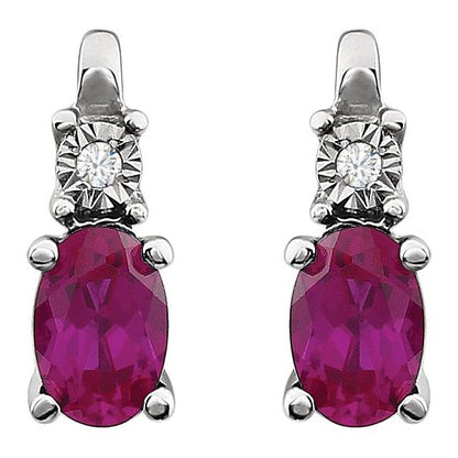 14K White Lab-Grown Ruby & .02 CTW Natural Diamond Earrings