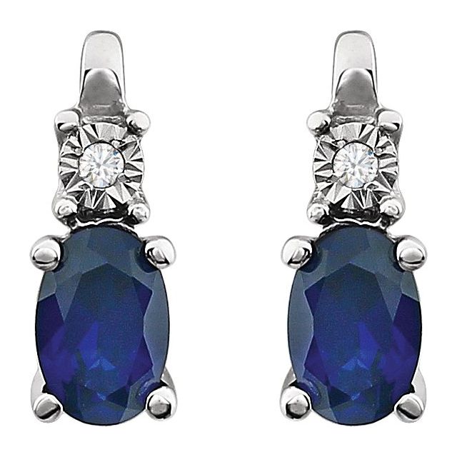 14K White Lab-Grown Blue Sapphire & .02 CTW Natural Diamond Earrings
