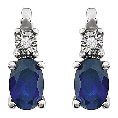 14K White Lab-Grown Blue Sapphire & .02 CTW Natural Diamond Earrings