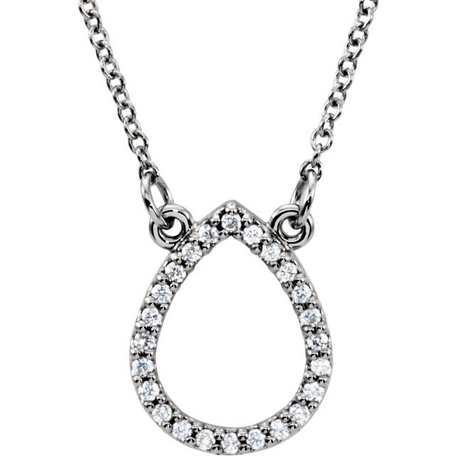 14K White 1/10 CTW Natural Diamond Teardrop 16" Necklace