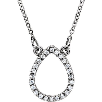 14K White 1/10 CTW Natural Diamond Teardrop 16" Necklace