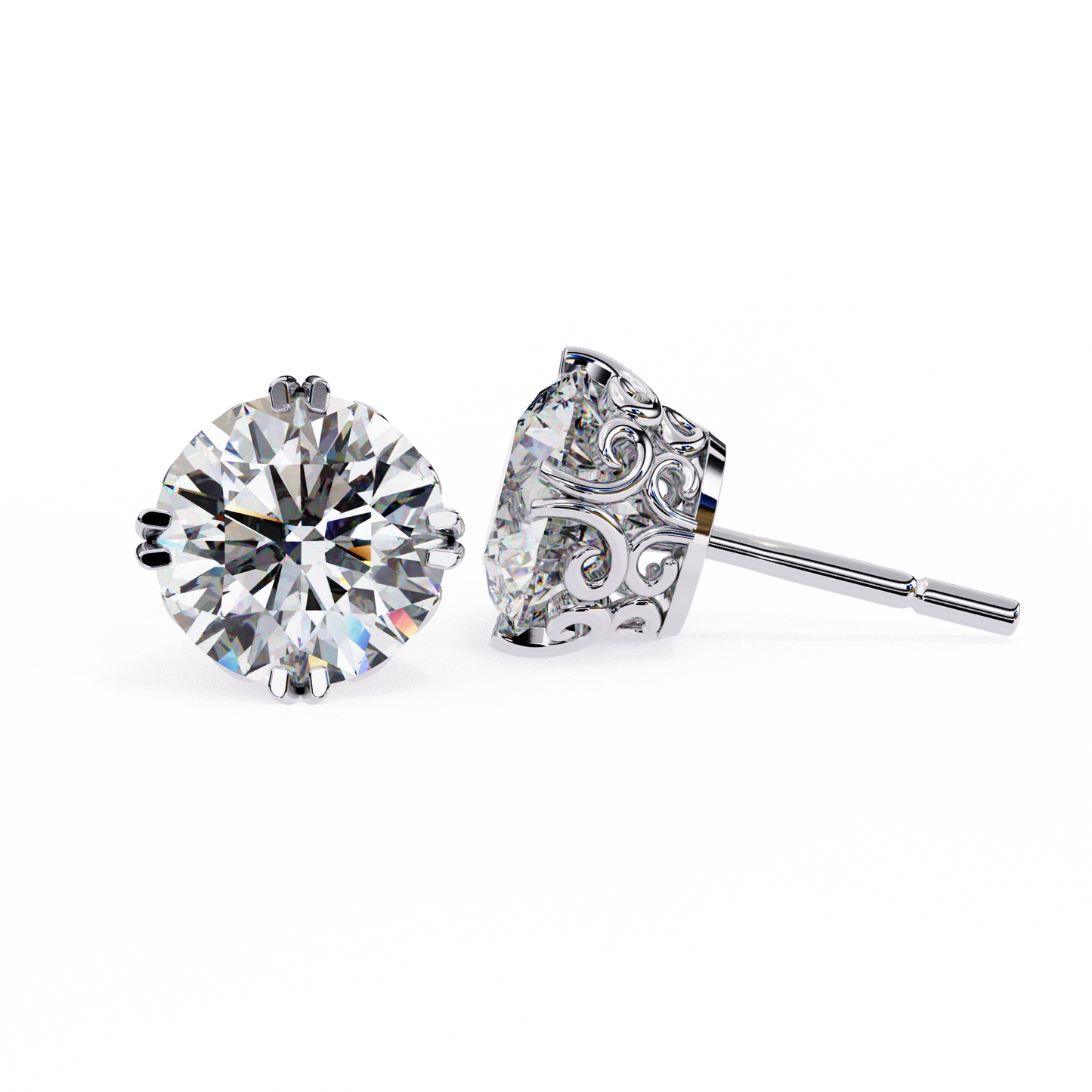 2.57Ct Round Cut Top Grade Diamond Double Prong Set Cluster Delicate Stacking Dainty Stud Earring