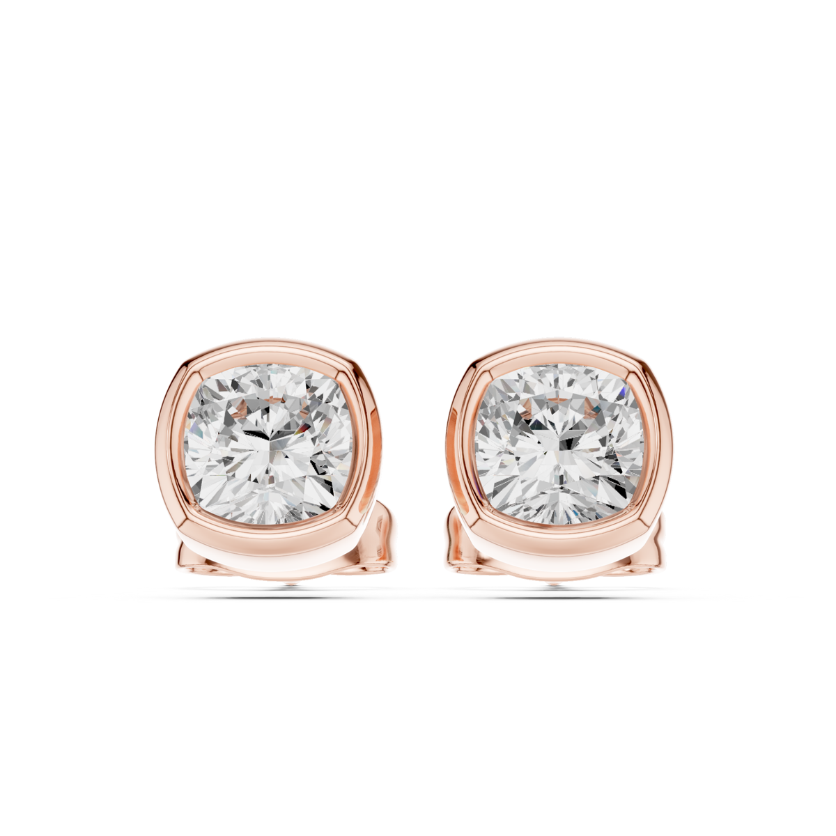 Cushion Cut Lab Grown Diamond Bezel Stud Earrings