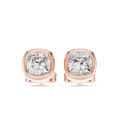 Cushion Cut Lab Grown Diamond Bezel Stud Earrings
