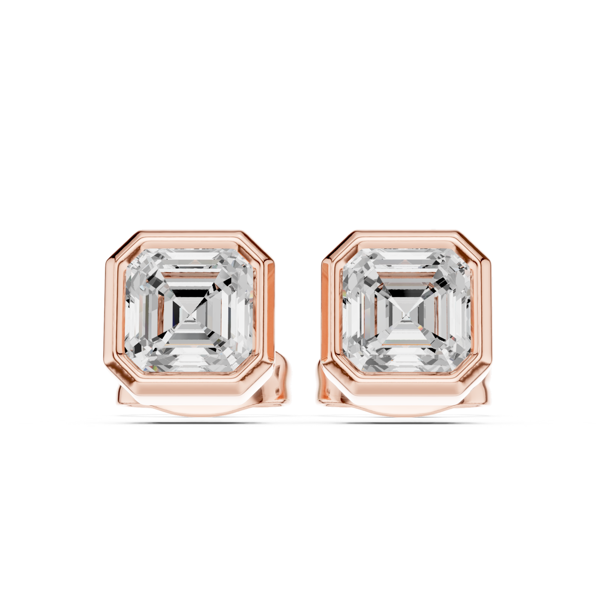 Asscher Cut Lab Grown Diamond Gold Stud Earrings
