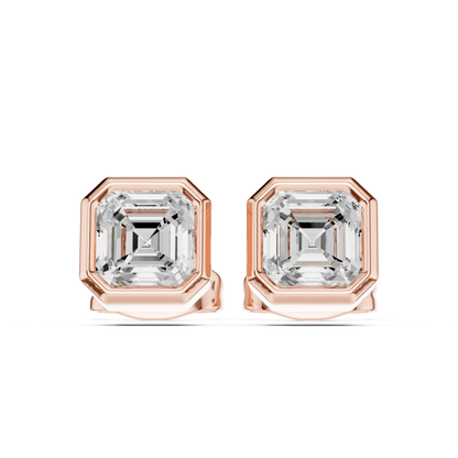 Asscher Cut Lab Grown Diamond Gold Stud Earrings