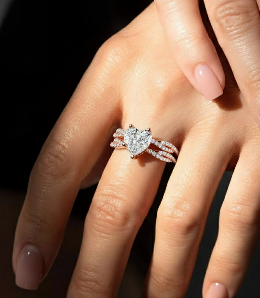 14 KT Solid White Gold Engagement Ring With Heart Cut Labgrown Diamond Perfect Gift For Valentine day