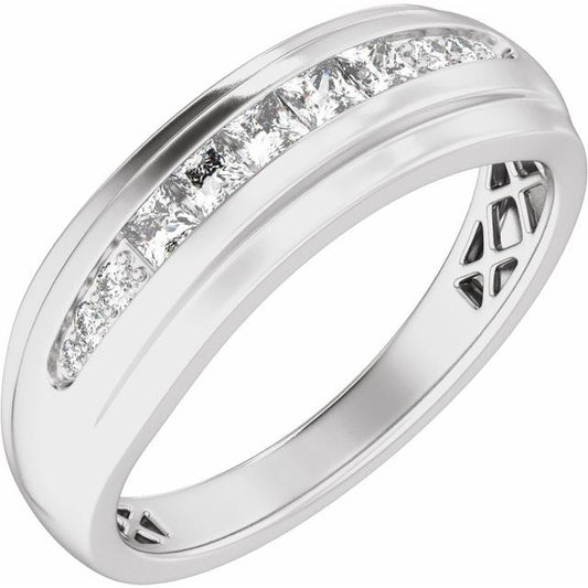 14K White 1/2 CTW Lab-Grown Diamond Stepped-Edge Tapered Band