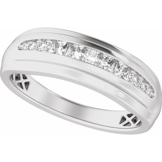 14K White 1/2 CTW Lab-Grown Diamond Stepped-Edge Tapered Band