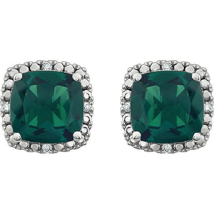 14K White Lab-Grown Emerald & .06 CTW Natural Diamond Earrings