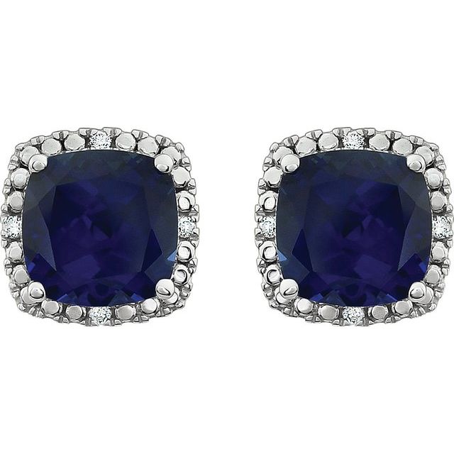 14K White Lab-Grown Blue Sapphire & .06 CTW Natural Diamond Earrings