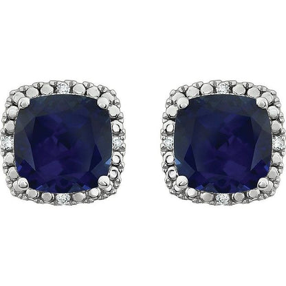 14K White Lab-Grown Blue Sapphire & .06 CTW Natural Diamond Earrings