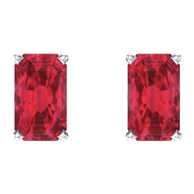 14K White Lab-Grown Ruby Earrings
