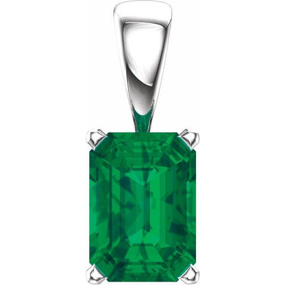 14K White Lab-Grown Emerald Pendant