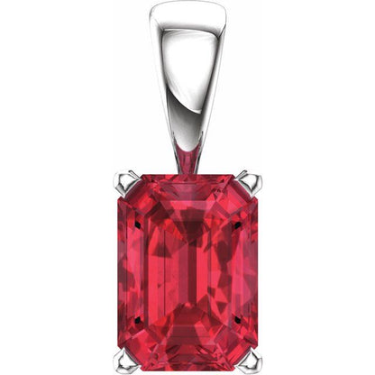 14K White Lab-Grown Ruby Pendant
