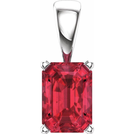 14K White Lab-Grown Ruby Pendant