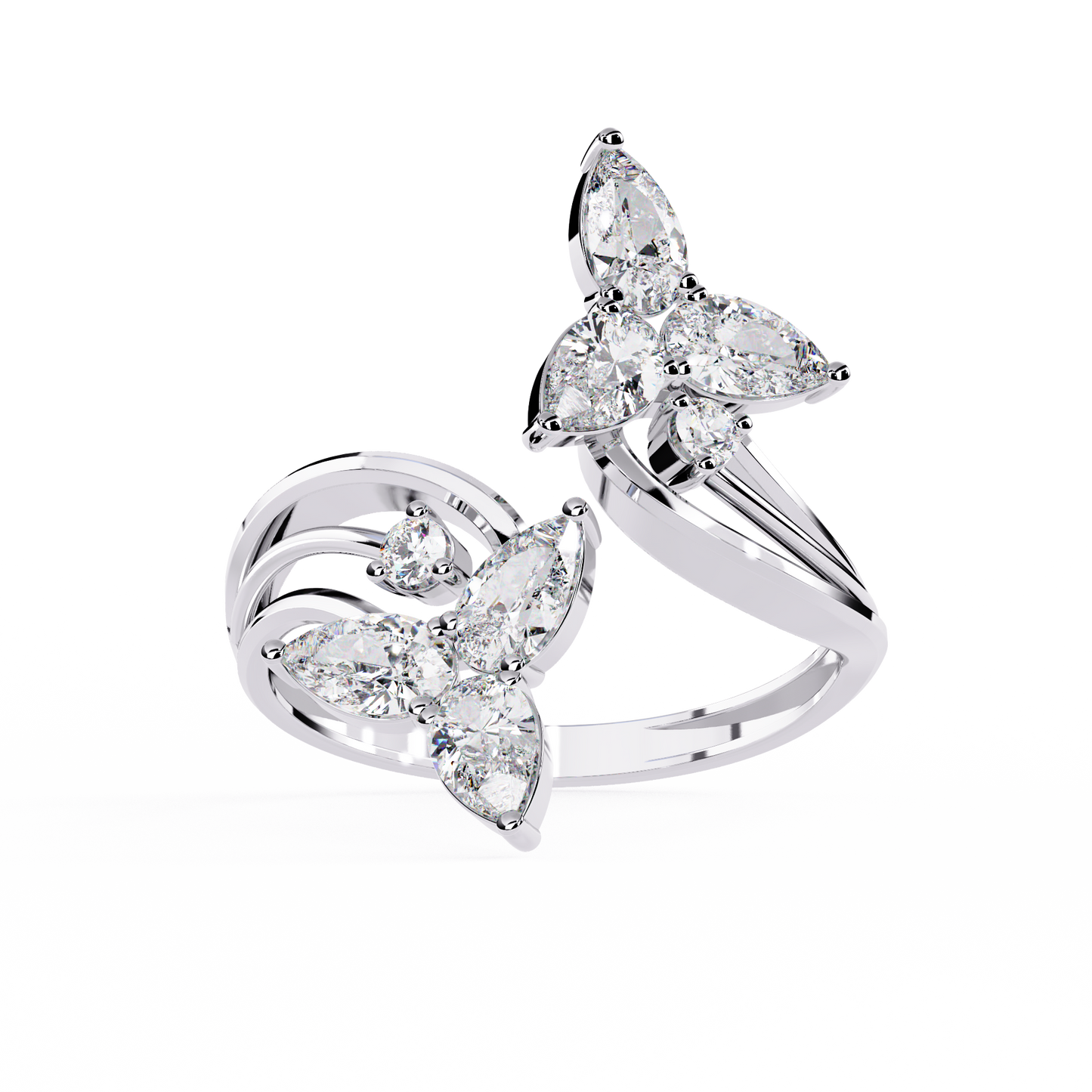 14k Yellow Gold Pear And Round Shape Elegant Antique Bypass Shank Vintage Natural Diamond Ring - HIGHCARAT DIAMONDS