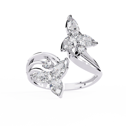 14k Yellow Gold Pear And Round Shape Elegant Antique Bypass Shank Vintage Natural Diamond Ring - HIGHCARAT DIAMONDS