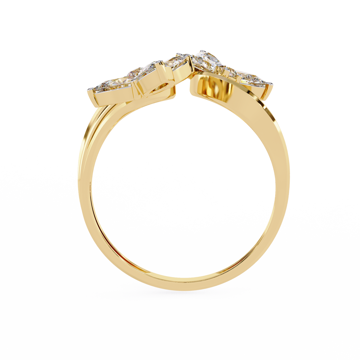 14k Yellow Gold Pear And Round Shape Elegant Antique Bypass Shank Vintage Natural Diamond Ring - HIGHCARAT DIAMONDS