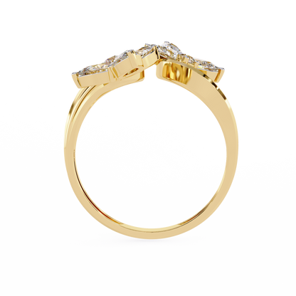 14k Yellow Gold Pear And Round Shape Elegant Antique Bypass Shank Vintage Natural Diamond Ring - HIGHCARAT DIAMONDS