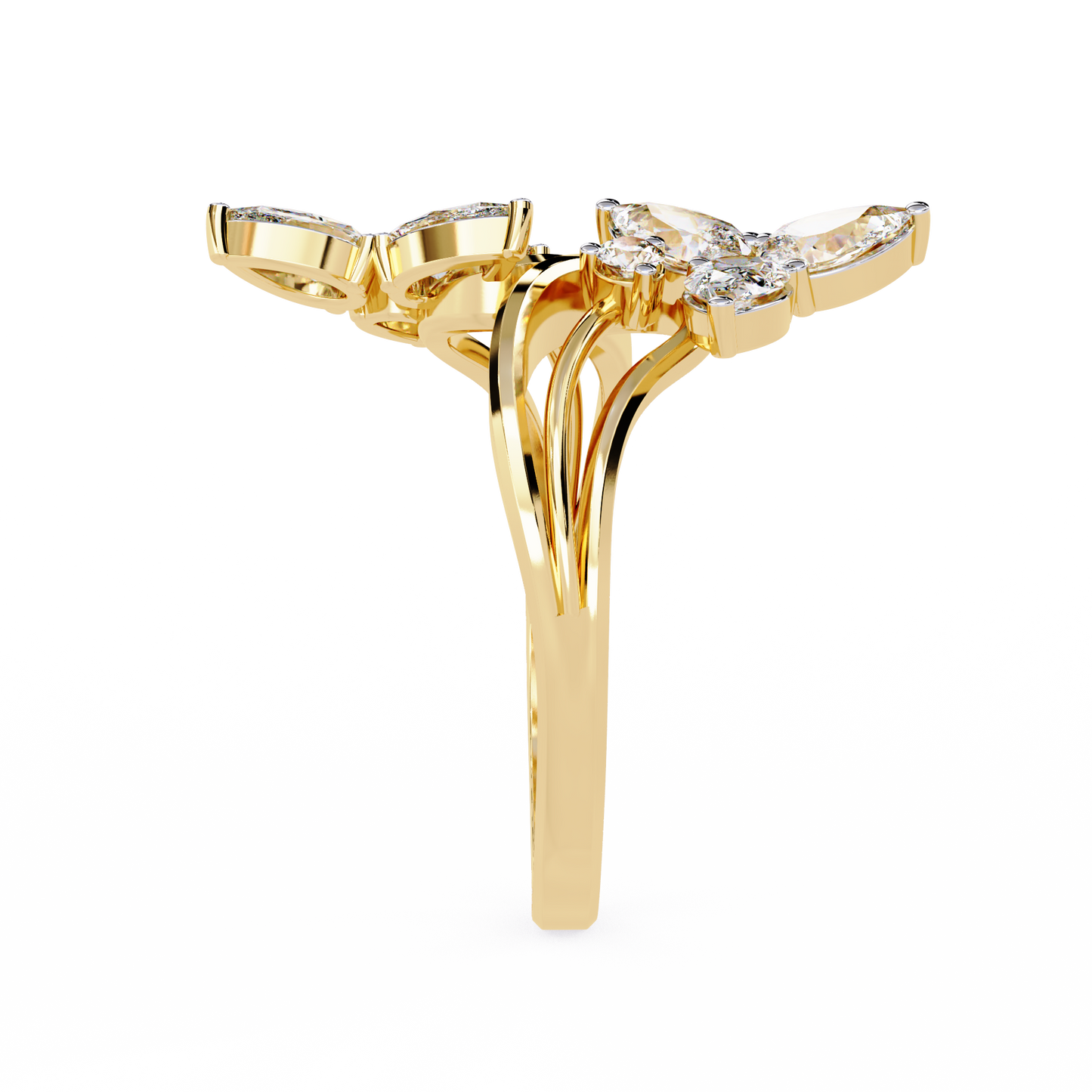 14k Yellow Gold Pear And Round Shape Elegant Antique Bypass Shank Vintage Natural Diamond Ring - HIGHCARAT DIAMONDS