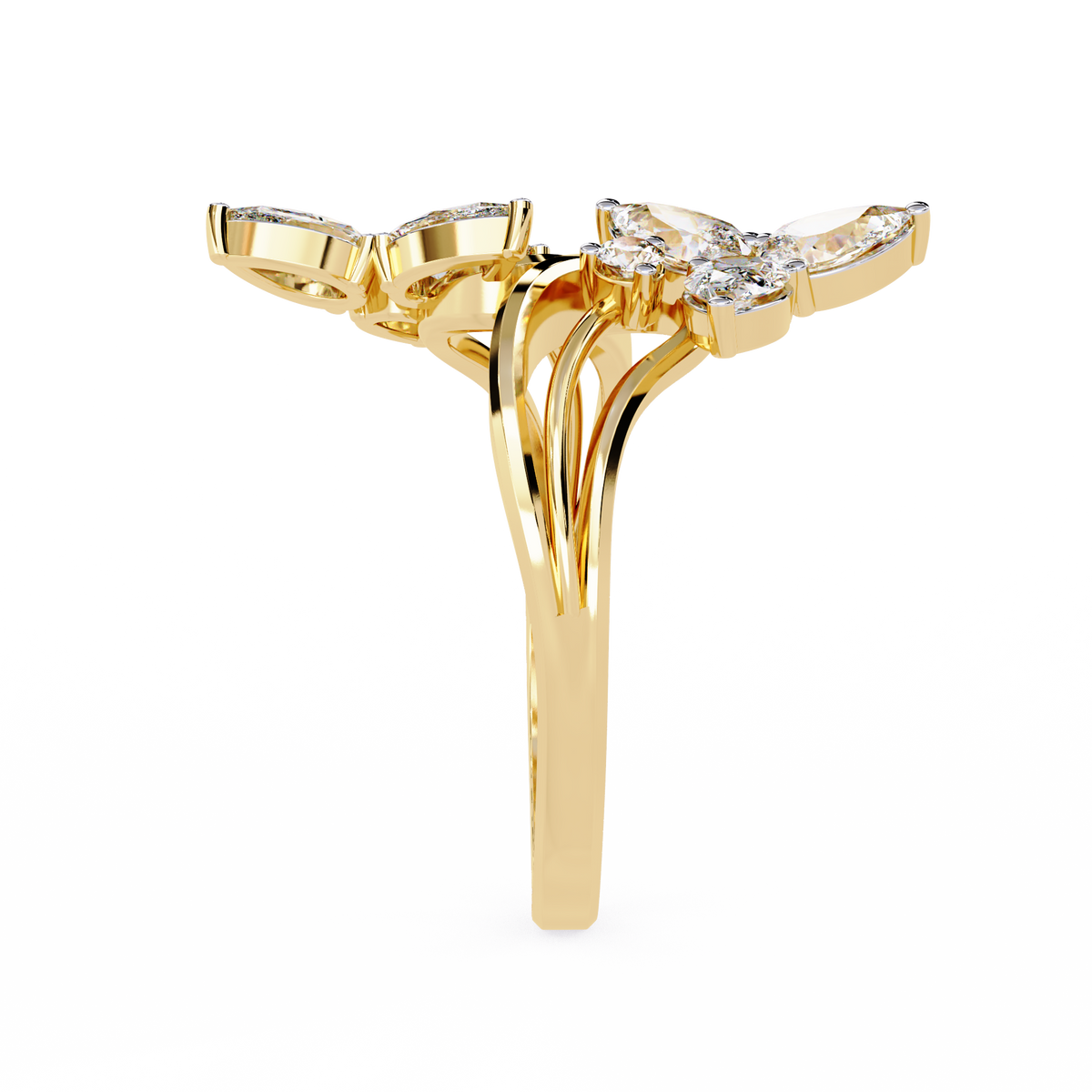 14k Yellow Gold Pear And Round Shape Elegant Antique Bypass Shank Vintage Natural Diamond Ring - HIGHCARAT DIAMONDS