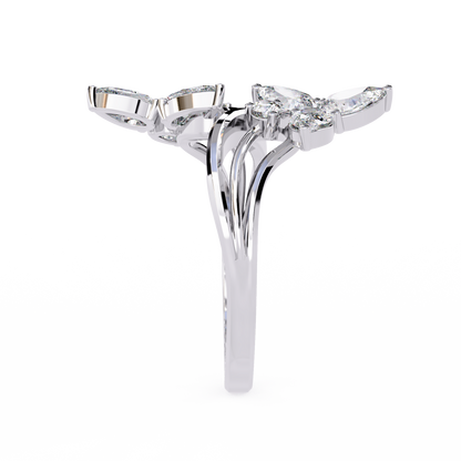 14k Yellow Gold Pear And Round Shape Elegant Antique Bypass Shank Vintage Natural Diamond Ring - HIGHCARAT DIAMONDS