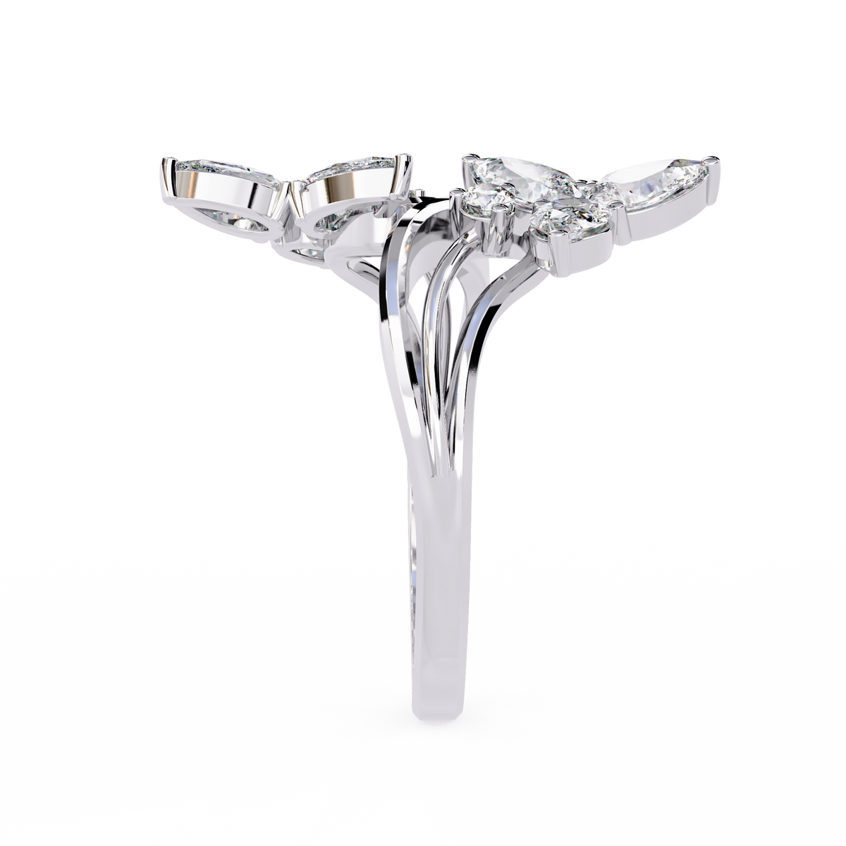 14k Yellow Gold Pear And Round Shape Elegant Antique Bypass Shank Vintage Natural Diamond Ring - HIGHCARAT DIAMONDS