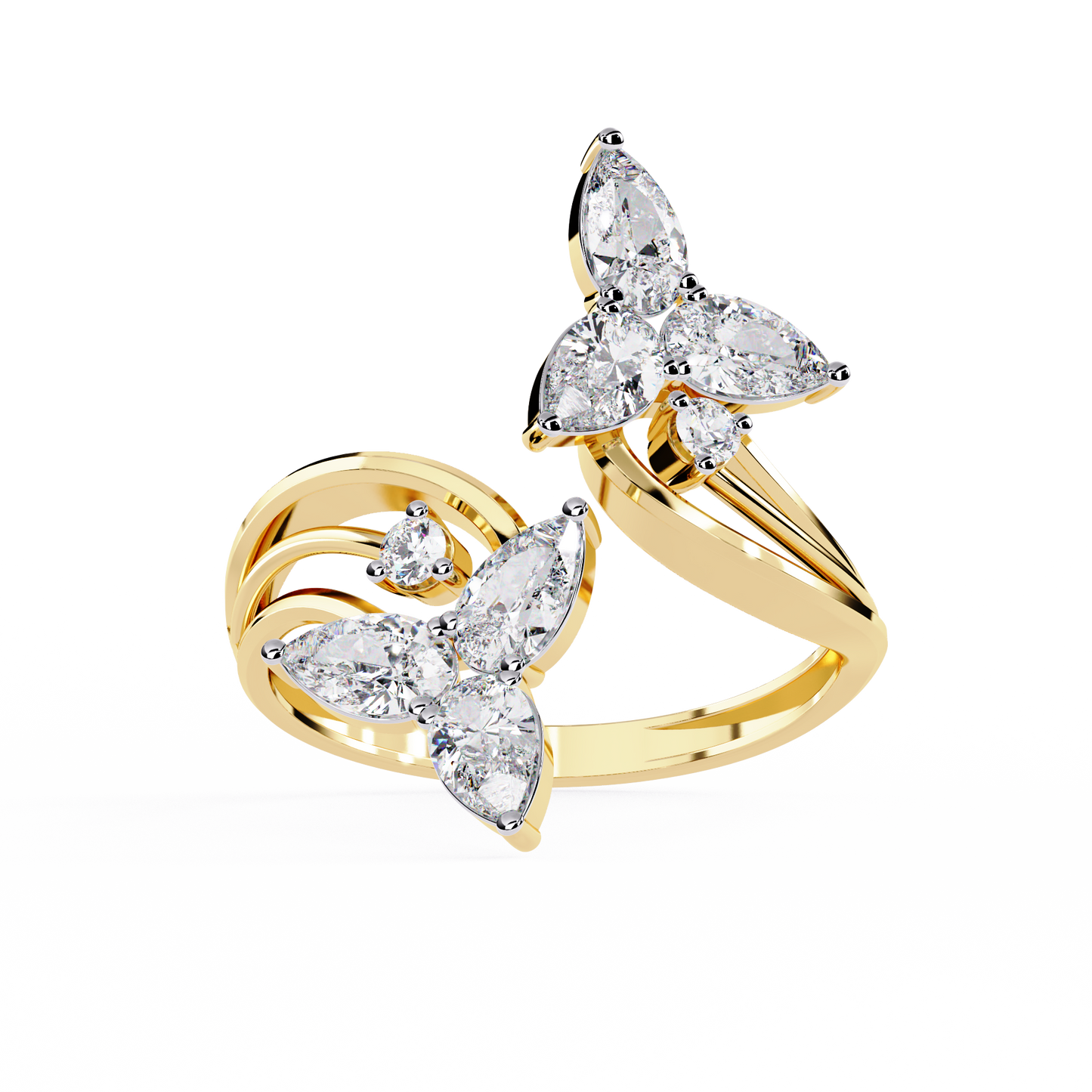 14k Yellow Gold Pear And Round Shape Elegant Antique Bypass Shank Vintage Natural Diamond Ring - HIGHCARAT DIAMONDS