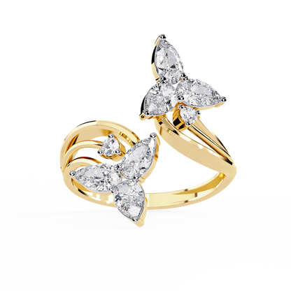 14k Yellow Gold Pear And Round Shape Elegant Antique Bypass Shank Vintage Natural Diamond Ring - HIGHCARAT DIAMONDS