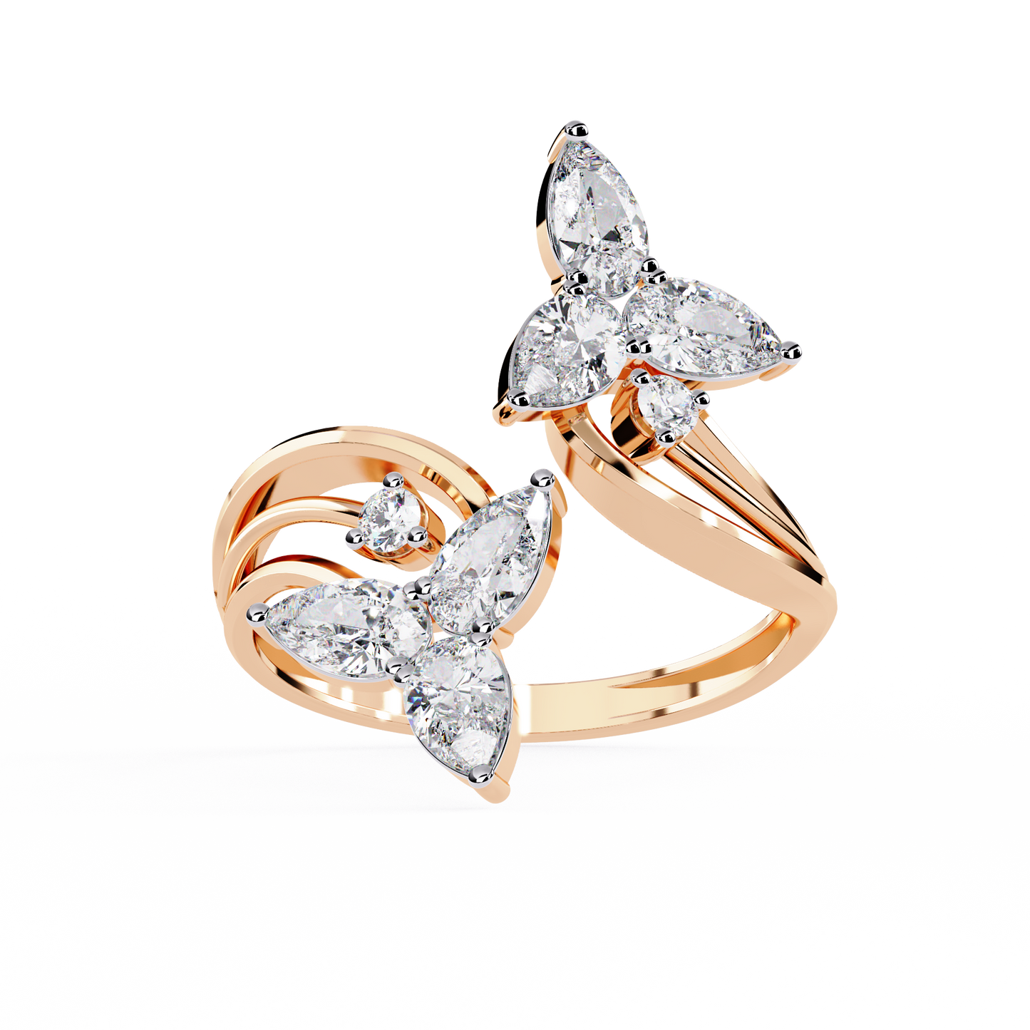 14k Yellow Gold Pear And Round Shape Elegant Antique Bypass Shank Vintage Natural Diamond Ring - HIGHCARAT DIAMONDS