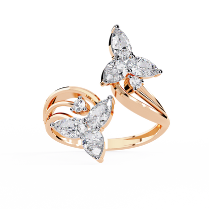 14k Yellow Gold Pear And Round Shape Elegant Antique Bypass Shank Vintage Natural Diamond Ring - HIGHCARAT DIAMONDS