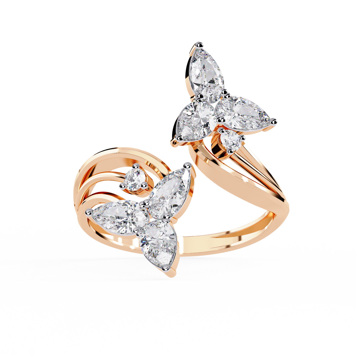 14k Yellow Gold Pear And Round Shape Elegant Antique Bypass Shank Vintage Natural Diamond Ring - HIGHCARAT DIAMONDS