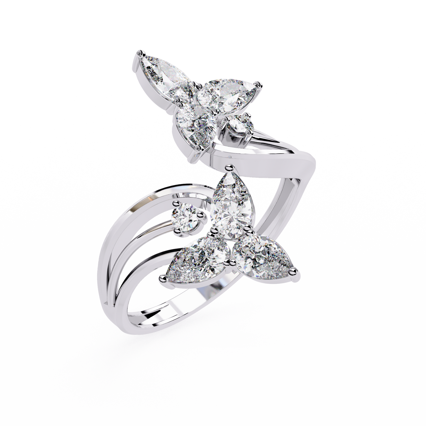 14k Yellow Gold Pear And Round Shape Elegant Antique Bypass Shank Vintage Natural Diamond Ring - HIGHCARAT DIAMONDS