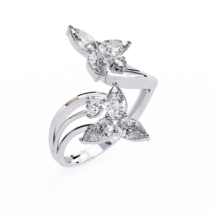 14k Yellow Gold Pear And Round Shape Elegant Antique Bypass Shank Vintage Natural Diamond Ring - HIGHCARAT DIAMONDS